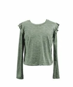 Paper Crane Olive Ruffle Shoulder Top Tween