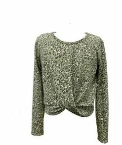 Tween Paper Crane Sage Multi Ruched Front Top