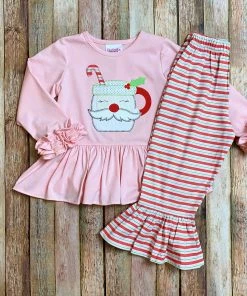 Girls Natalie Grant Santa Mug Ruffle Pant Set