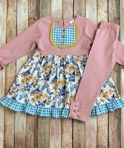 Natalie Grant Mauve Vintage Floral Dress & Pant Set Girls