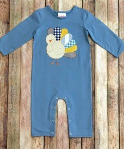 Natalie Grant Blue Boys Turkey Knit Romper