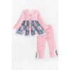 Girls Honeydew Pink & Floral Stripe Button Front Pant Set