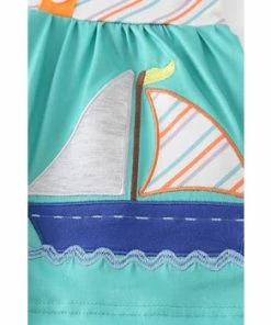 Girls Honeydew Teal Sailboat Ruffle Short Set