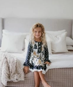 Ooopsie Daisy Girls Oopsie Daisy Black & Gold Christmas Pajamas Tree Gown