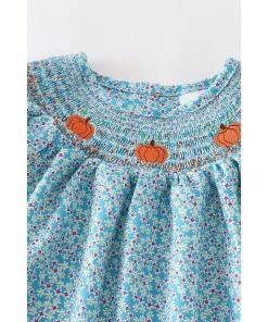 Honeydew Blue Floral Pumpkin Smocked Bishop Dress