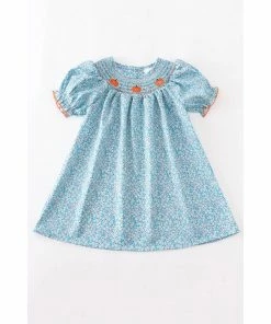 Honeydew Blue Floral Pumpkin Smocked Bishop Dress