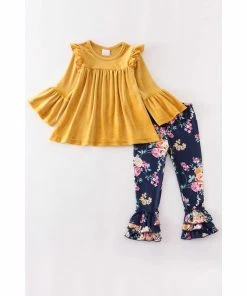 Honeydew Mustard Floral Ruffle Set Girls