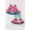 Girls Honeydew Stripe Floral Ruffle Flare Pant Set