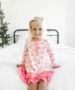 Girls Ollie Jay Pink Santa Ruffle Pajamas Gown