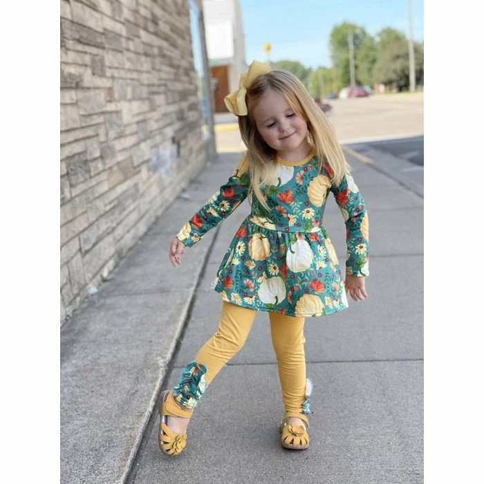 Best Pirce ✨ Girls Stella Bean Teal Pumpkin Pant Set ✔️ 3 Girls Stella Bean Teal Pumpkin Pant Set