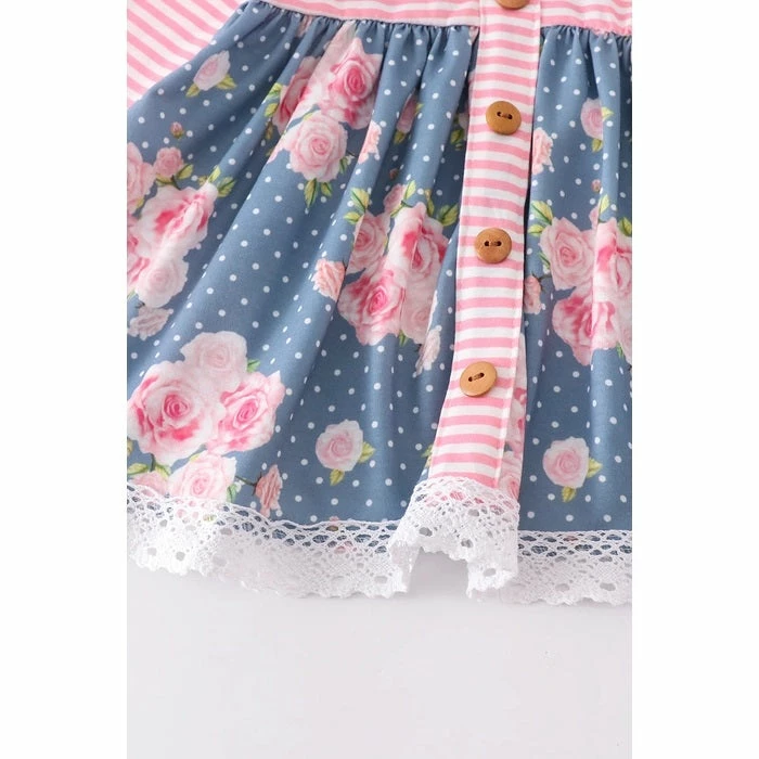 Best Pirce π Girls Honeydew Pink & Floral Stripe Button Front Pant Set π 4 Girls Honeydew Pink & Floral Stripe Button Front Pant Set