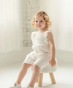 Girls Mabel & Honey Vivienne White Gauze Romper